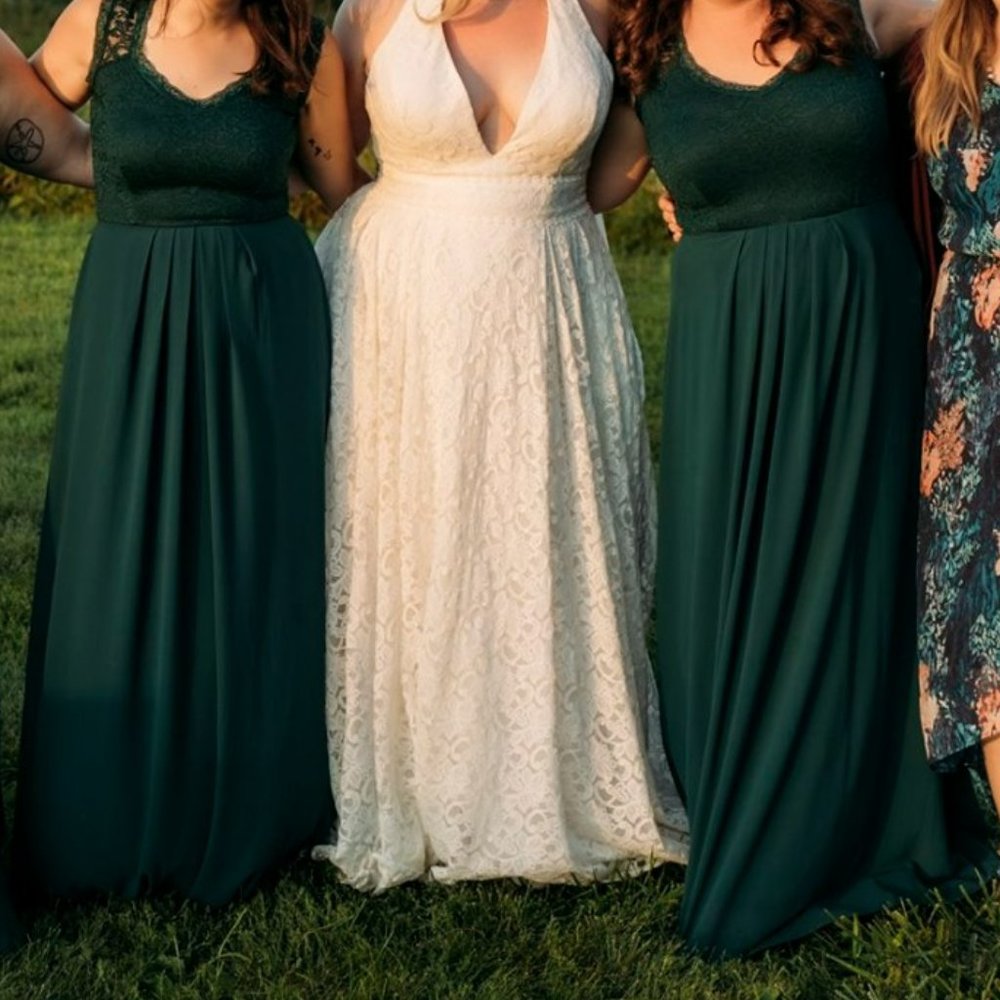 MIUSOL Green Lace Back Bridesmaid Dress - LINED